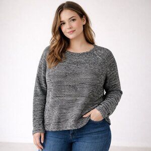 Style & Co Black White Knit Sweater Women's PXL Marled Pullover Long Sleeve